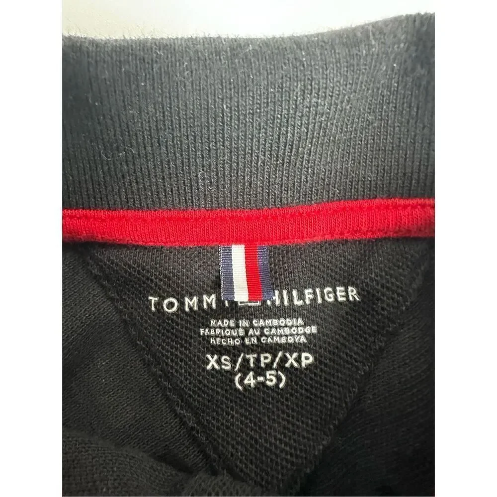 Tommy Hilfiger Boys Black Flag Polo Shirt Size 4 Short Sleeves